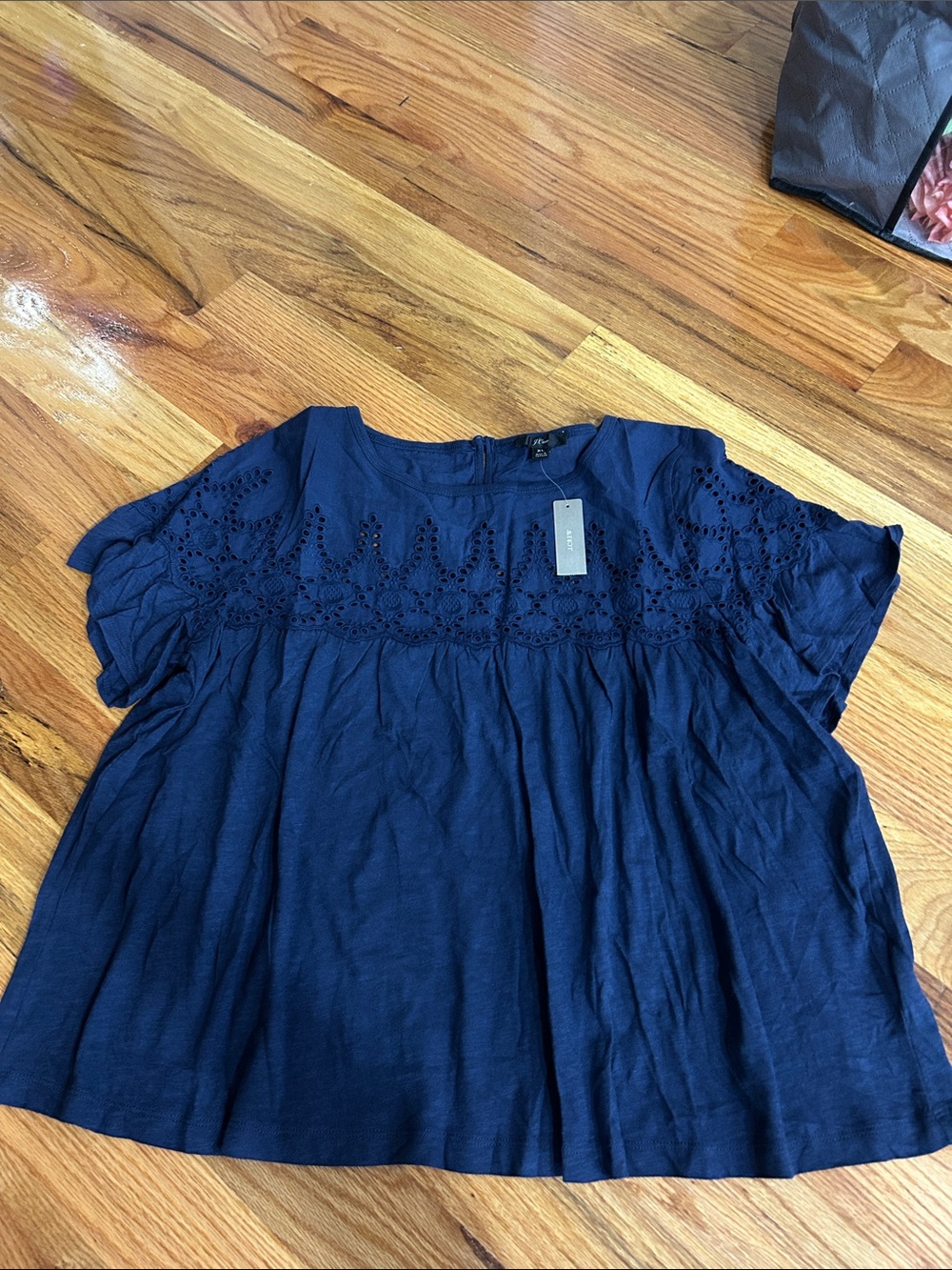 J. Crew Navy Eyelet Yoke Flutter Sleeve Blouse